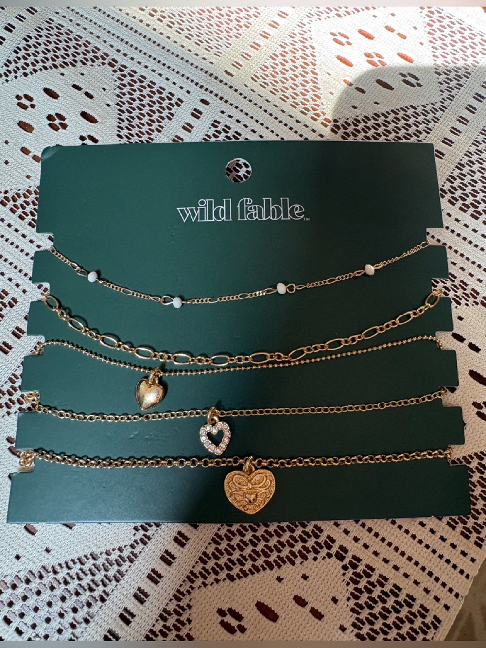 Wild Fable Gold Layered Heart Necklace 5 Piece Set